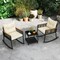 3 Piece Black Rattan Bistro Set with Beige Cushions and Glass Table